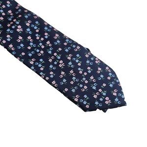 Life After Denim Tie Navy Blue Pink Floral Skinny Necktie 100% Polyester 2.5"